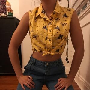 roughrider front tie yellow denim crop top